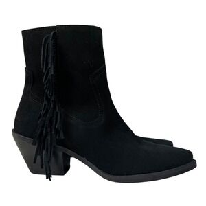 Coconuts by Matisse Side‎ Zip Fringe Black Suede Booties Womens Size 6M